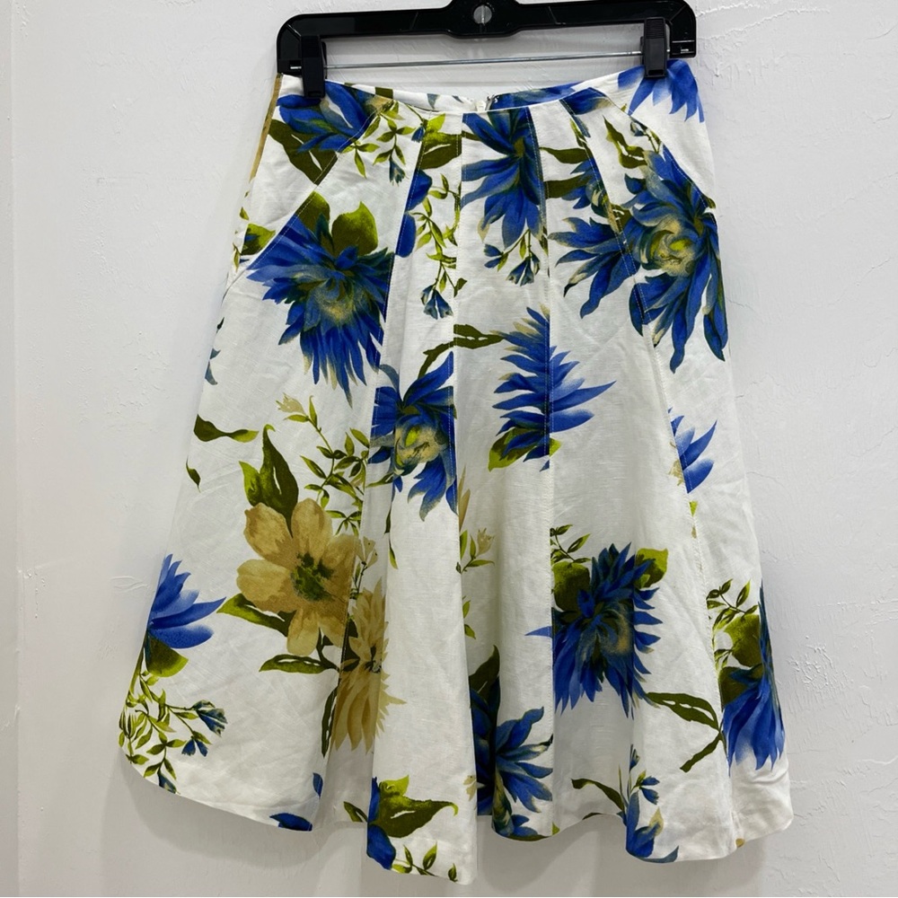 Premise Floral A-Line‎ Skirt - Blue and Green